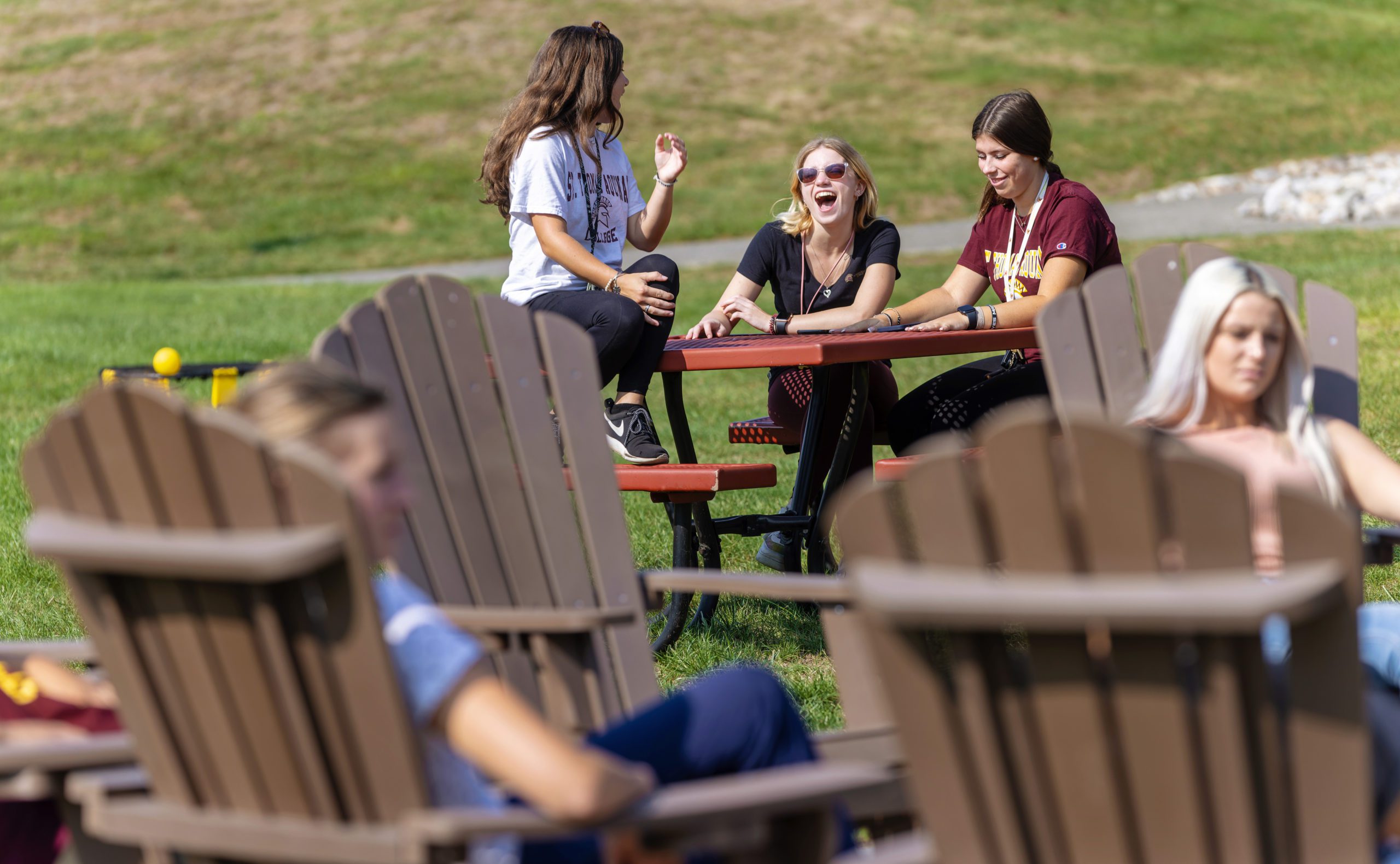Students on campus outside.