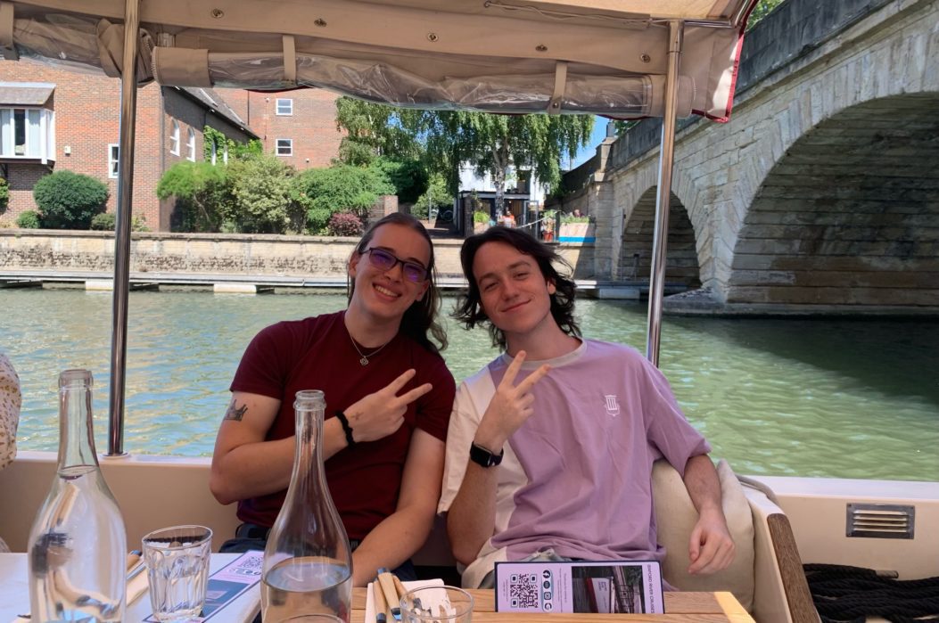 Students on boat in England