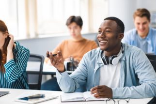 Students in a classroom sitting at desks