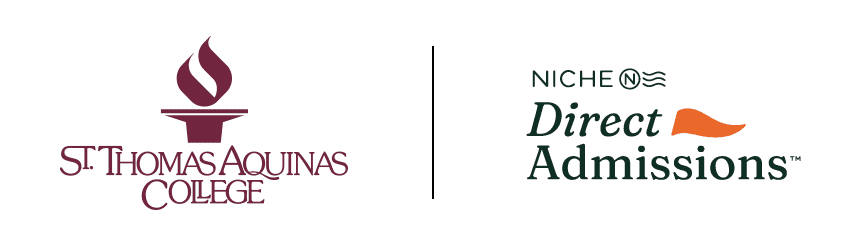 St. Thomas Aquinas College logo on right and Niche Direct Admissions logo on left.