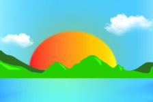 Illustrated image with rising sun on the horizon