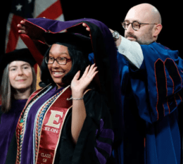 Gianna being hooded at Elon commencement