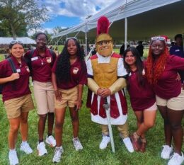 Students with Spartan Mascot