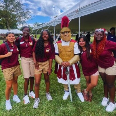 Students with Spartan Mascot